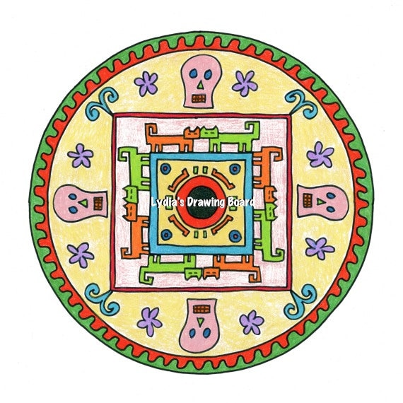 Mandala Art, Mandala Wall Art, Mandala Print, Mandala, Day of the Dead, Day of the Dead Art, Dia de Los Muertos, Dia de Los Muertos Art