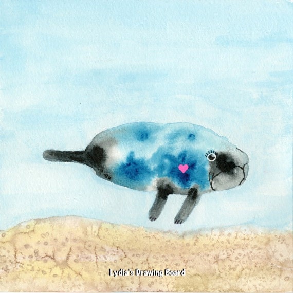 Manatee Art, Endangered Species, Marine Art, Ocean Artwork, Whimsical Art, Art for Kids Room, Sea Creatures, Manatee, Kids Room Wall Decor