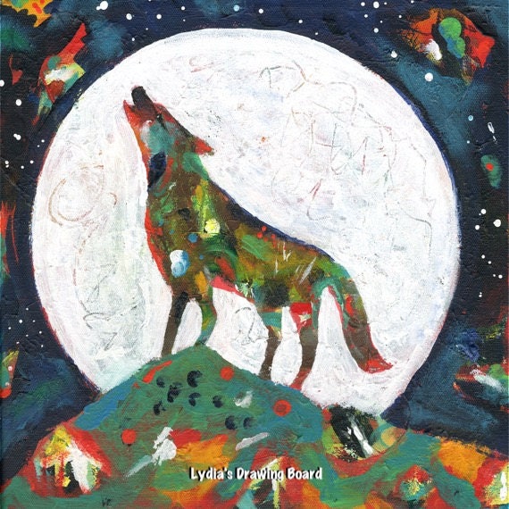 Howling Wolf, Wolf Art, Wolf Art Print, Spirit Animal, Animal Art, Animal Art Print, Wolf, Animal, Nature, Nature Art, Moon, Moon Art Print