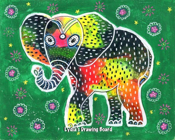 Download Elephant Elephant Art Print Elephant Artwork Mexican Art Mexican Folk Art Animal Art Animal Artwork Animal Art Print Elefante