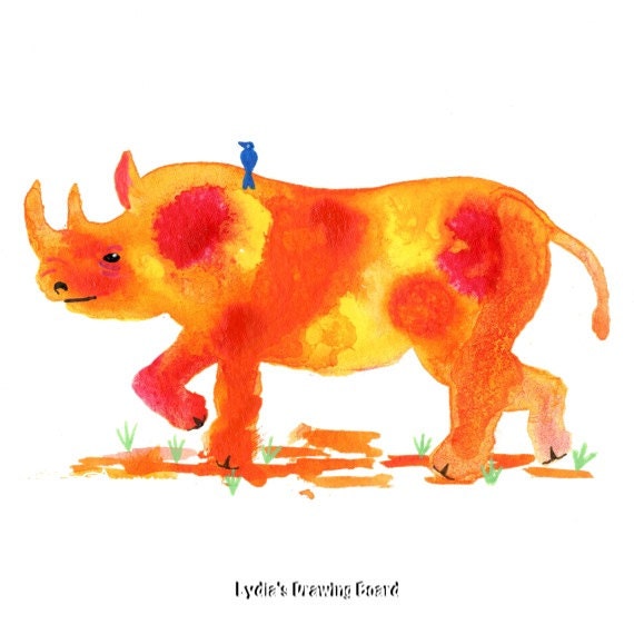 Note Cards Notecards Animal Cards Rhino Rhinoceros Thank You Cards Birthday Card Blank Cards Small Art Prints Whimsical Animals