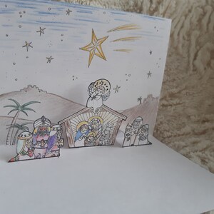 Cartão pop-up do Natal | Kit para colorir presépio de papel faça você mesmo