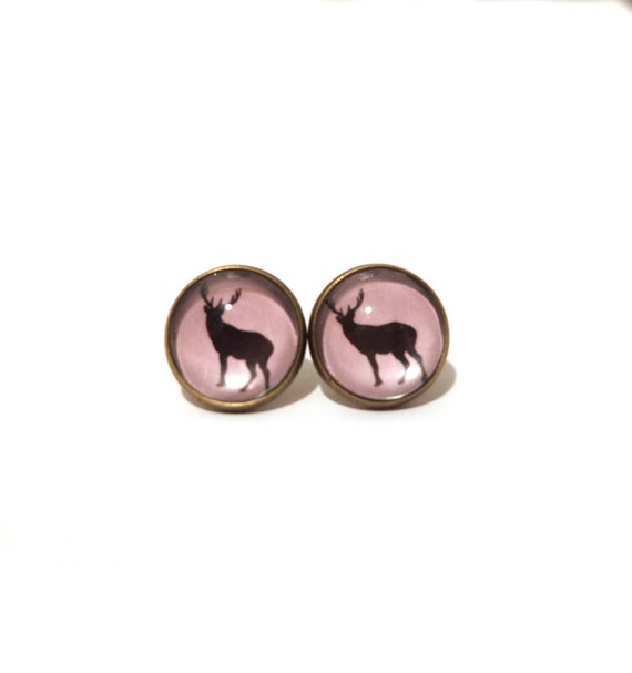 Stud Earring Pair with Cabochon Picture Chihuahua dog bronze different sizes