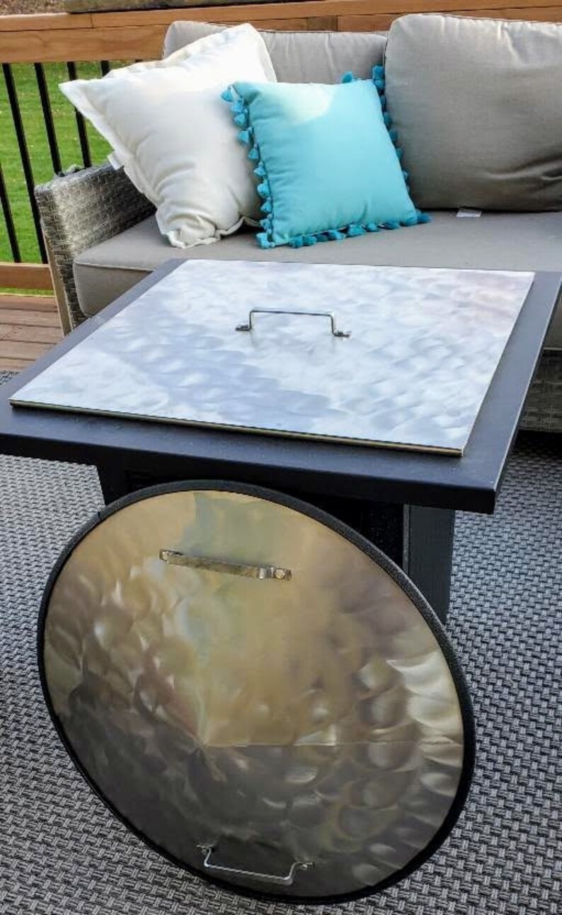 Fire Pit Cover Lid Snuffer 24 x 24 x 34 No scratch edge Gas or Wood Snuffer.