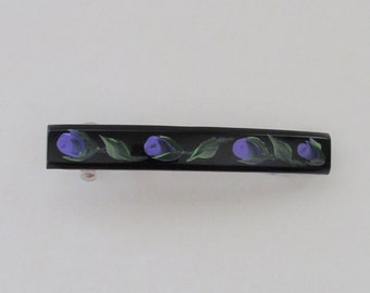 Hair Barrette, Hand Painted Flowers Hair Clip 3 1/4 inch French Style Clip, Purple Rosebuds Hair Accessory, 80mm clip