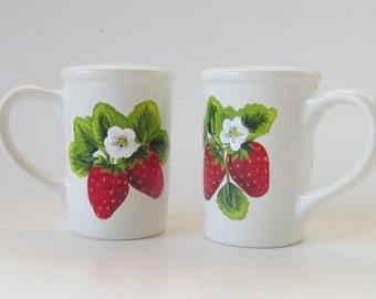 Strawberries Salt and Pepper Shakers, White Ceramic Shaker set with handles, Hand-painted Strawberry Design Salt Shakers