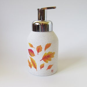 Autumn Leaves Liquid Soap or Lotion Bottle with Pump Top, Fall Leaf Kitchen or Bathroom Decor, Hand-painted Ceramic Soap Dispenser image 2