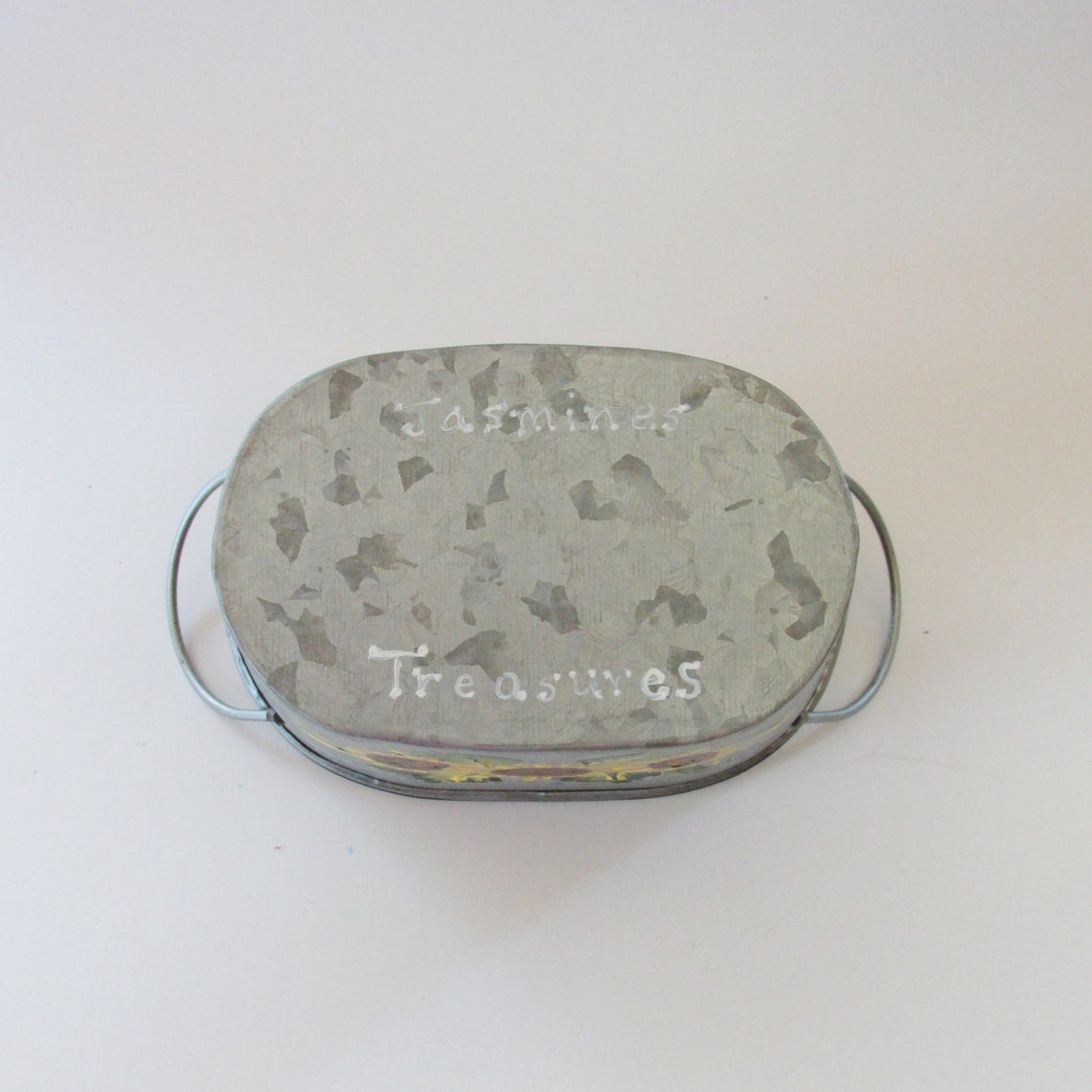 Handpainted Metal Bucket With Handles Small Oval Galvanized Etsy