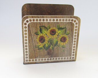 Hand-painted Sunflower Mango Wood Napkin Holder, Sunflower Table Decor, Housewarming Gift, Wooden Napkin Stand