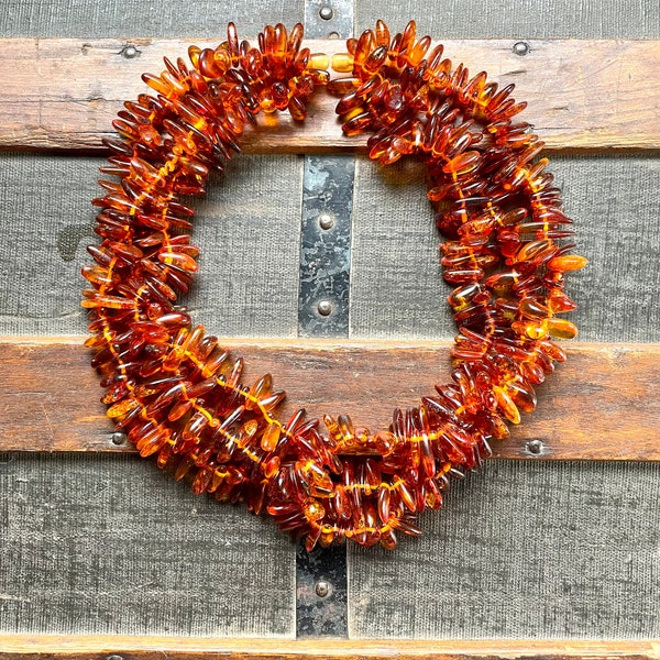 Cognac Baltic Amber Triple Strand Necklace, 21”, 163 grams