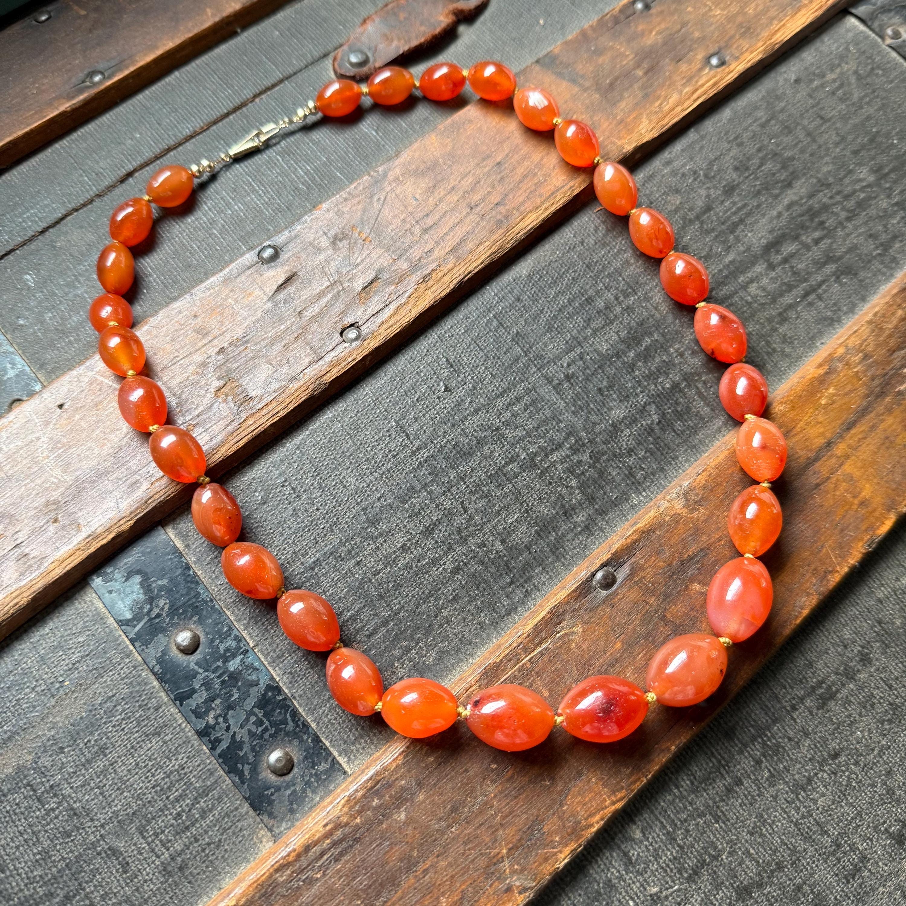 Antique beads アンティークカーネリアン A Long Necklace of Antique Carnelian Trade Beads and Copper