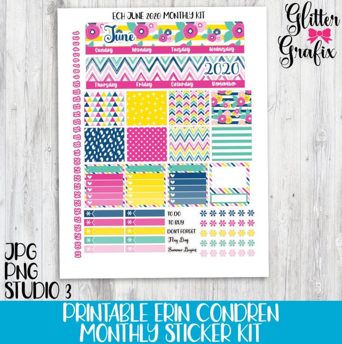 PRINTABLE Erin Condren MONTHLY planner sticker kit June 2020 | Etsy