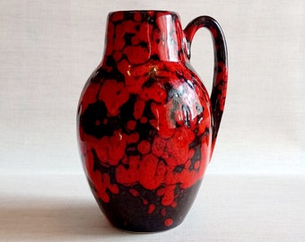 Vintage Pottery SCHEURICH KERAMIK Red and Black Fat Lava Vase Pitcher Number 414-16 West