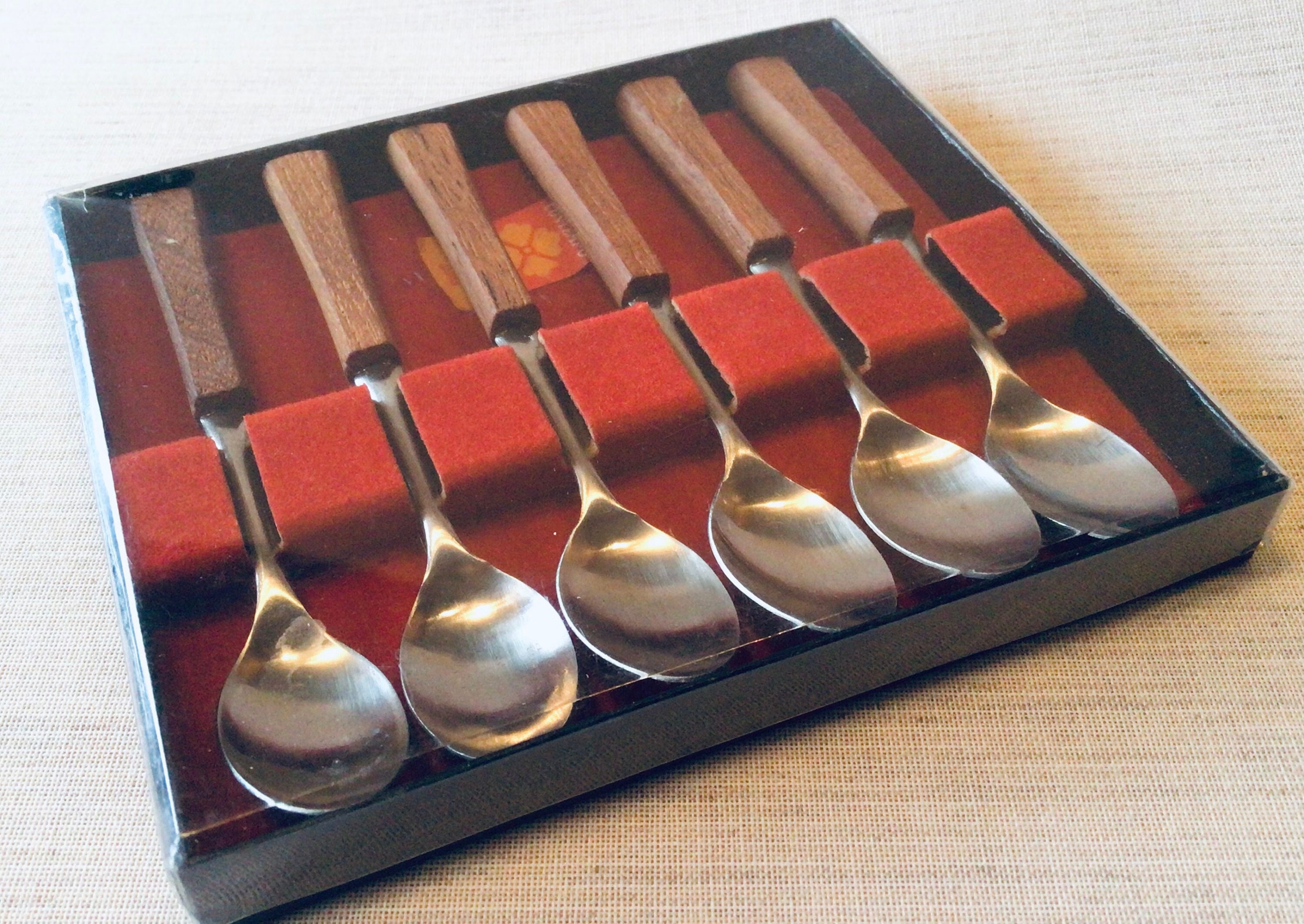 Vintage Teak Handle Stainless Steel Teaspoon Set of 6 Hors Doeuvres