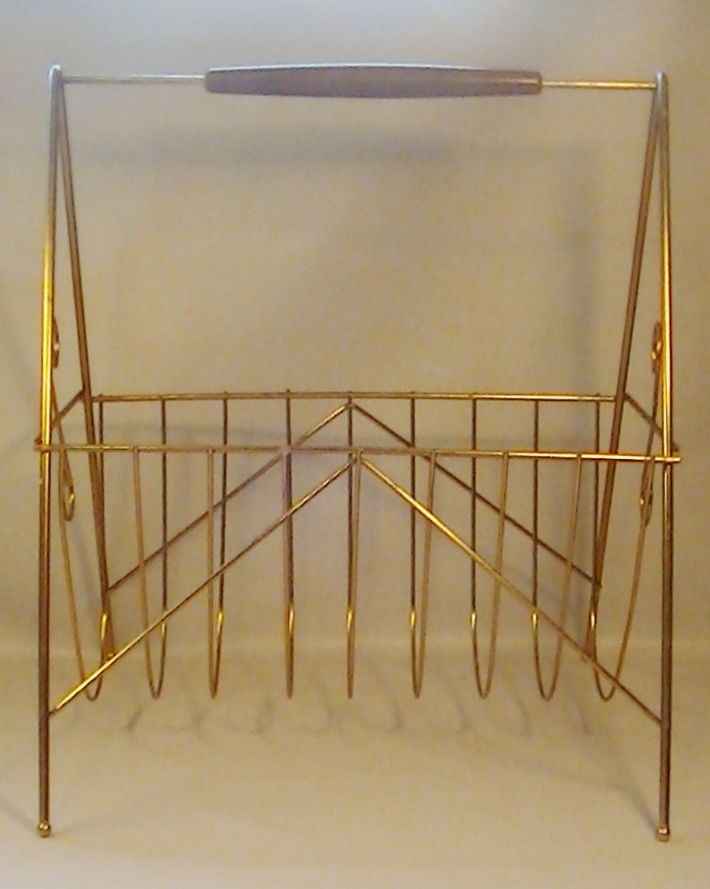 Vintage Gold Tone Metal Magazine Rack | Etsy