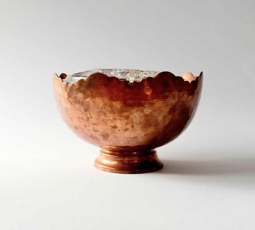 Hammered Copper Bowl Glass Flower Frog Vase Etsy Canada