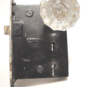 Antique Glass Brass Door Knob Handle and Door Latch Vintage