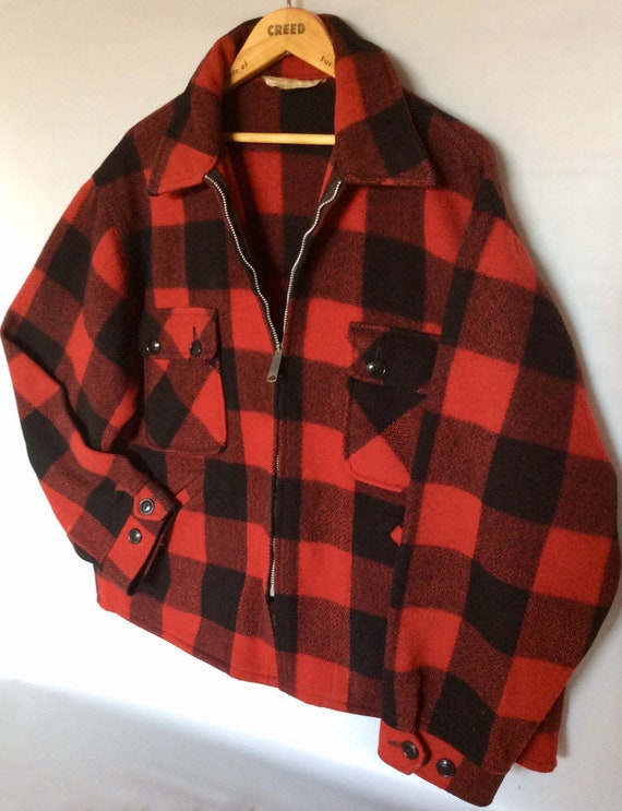 Vintage Penneys Sportsman Plaid Red and Black Ombre Wool | Etsy