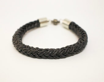 Black Leather Square Braid Bracelet