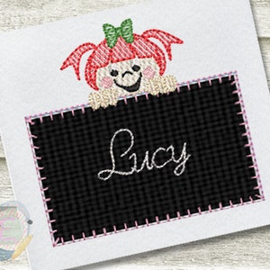 Back to School Blanket Stitch Applique, Vintage Style Machine Embroidery Design, School Monogram Frame, Girl&#39;s Design