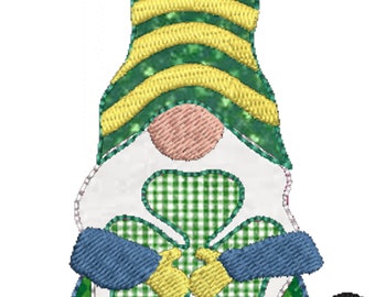 St. Patrick's Day Gnome Bean Stitch Applique Machine Embroidery Design