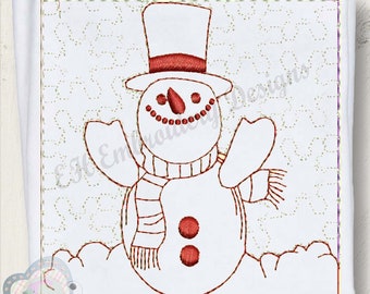 Snowman Redwork Quilt Set Machine Embroidery Designs