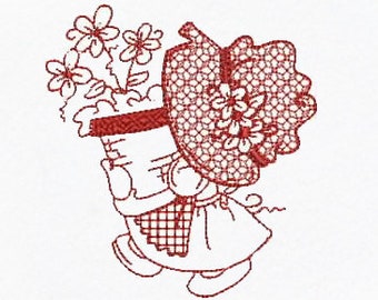 Sunbonnet Sue May Redwork Machine Embroidery Design