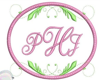 Monogram Oval Font Frame Machine Embroidery Design