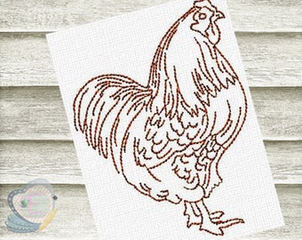 Rooster and Chicken Redwork Machine Embroidery Design Set