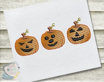Halloween Pumpkins Trio Sketch Machine Embroidery Design