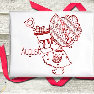 Sunbonnet Calendar Redwork Machine Embroidery Design Set