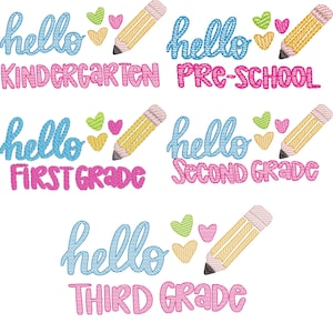 Hello Back To School Sketch Stitch Machine Embroidery Design Bundle