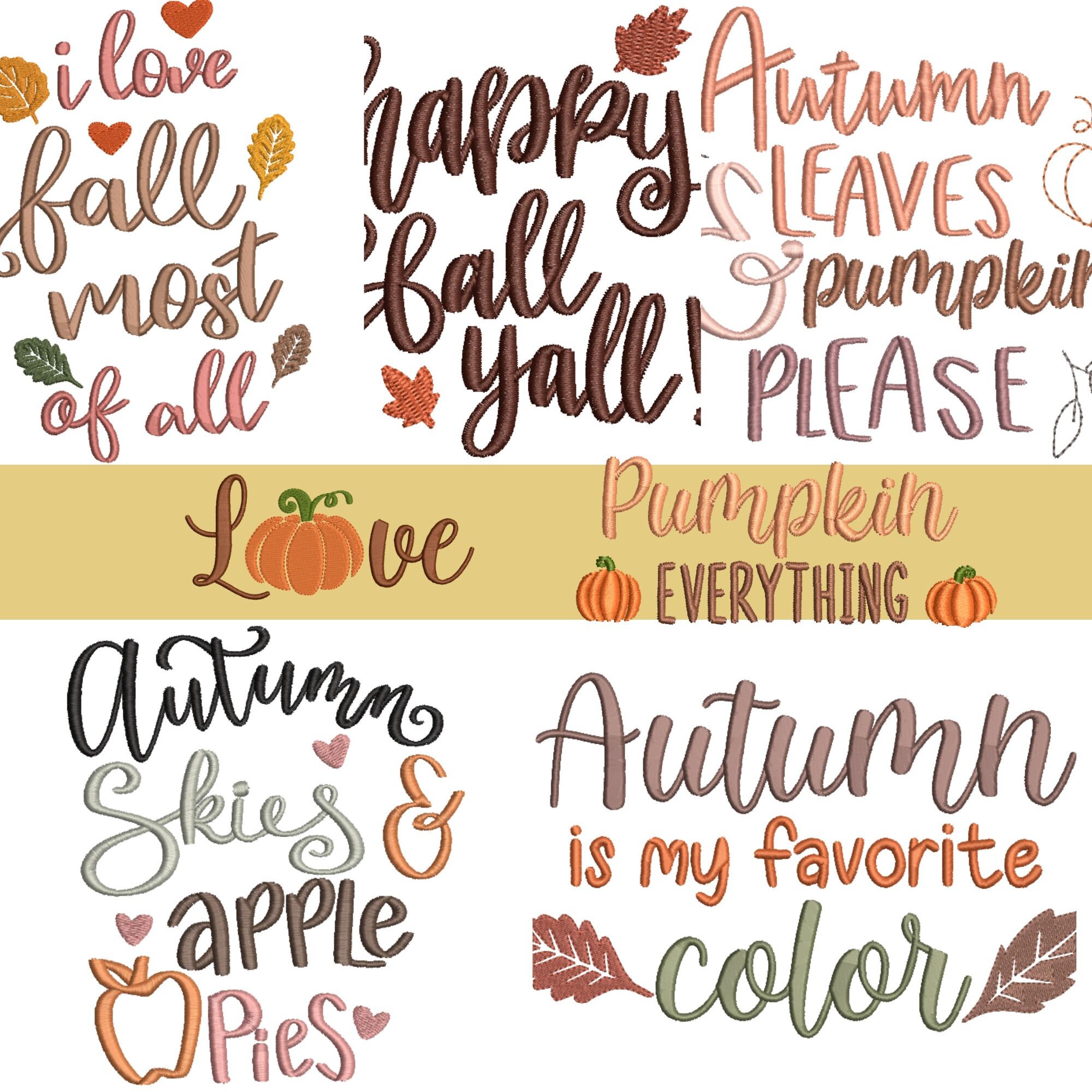 Paquete de diseños de bordado con frases de otoño (descarga digital) - Etsy  México, image size:2000x2000