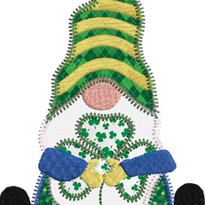 St. Patrick's Day Gnome Zig Zag Stitch Applique Machine Embroidery Design image 1