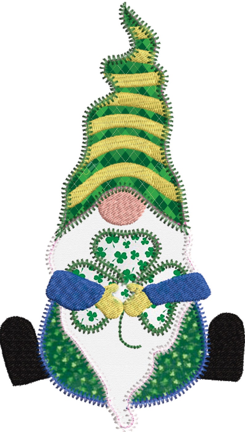 St. Patrick's Day Gnome Zig Zag Stitch Applique Machine Embroidery Design image 1