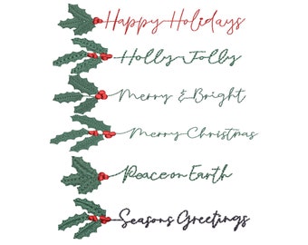 Holiday Christmas Sayings Bundle Embroidery Designs, Machine Embroidery