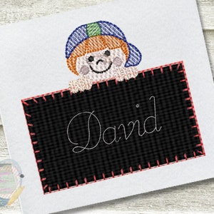 Boy with Chalkboard Blanket Stitch Applique Machine Embroidery Design