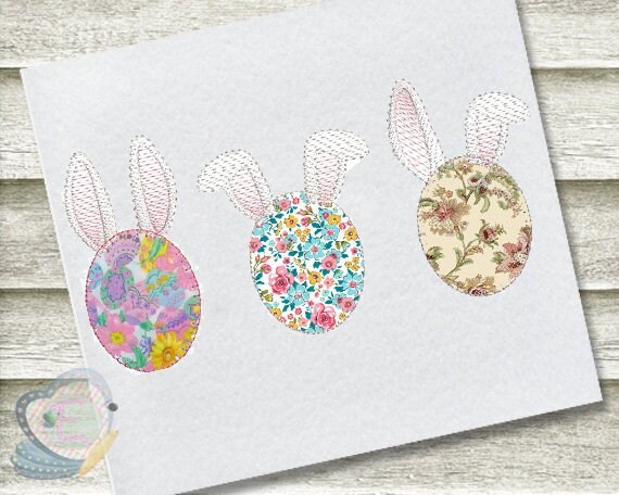 Vintage Blanket Stitch Bunny Holding Carrot Easter Applique Embroidery Digital Design