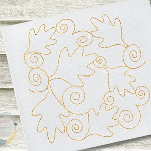 Fall Leaves Embroidery Design: Continuous Line Quilt Block (Digital Download)