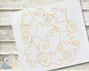 Fall Leaves quilt block, machine embroidery design, Leaves quilting edge to edge embroidery, Continuous quilting machine embroidery