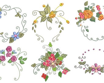 Colección de marcos con monogramas florales y diseños de bordado