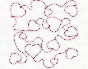 Heart Continuous Line Quilt Embroidery, Machine Embroidery Designs