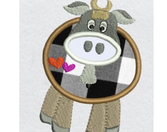 Diseño de bordado a máquina con aplique de vaca