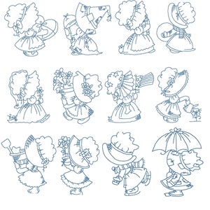 Sunbonnet Redwork Machine Embroidery Designs