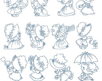 Sunbonnet Redwork Machine Embroidery Designs