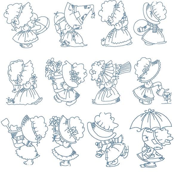 Sunbonnet Redwork Machine Embroidery Designs