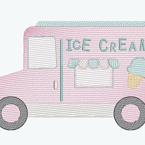 アイスクリームトラックのスケッチ機械刺繍デザイン