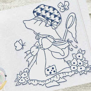 Sunbonnet Sue Catching Butterflies Quilt Design for Machine Embroidery
