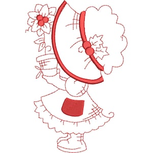 Motif de broderie Redwork Noël Sunbonnet, broderie machine