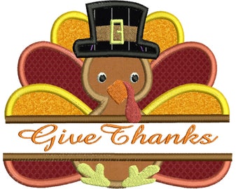 Thanksgiving Turkey Applique Embroidery Design, Split Machine Embroidery